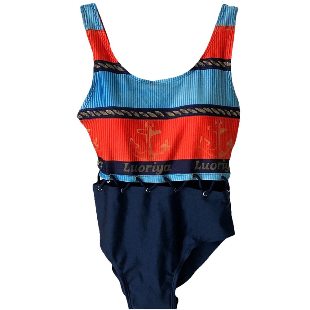 VTG Nautical Anchor One Piece Swimsuit 90s 80s Cutout Padded Excellent Small
